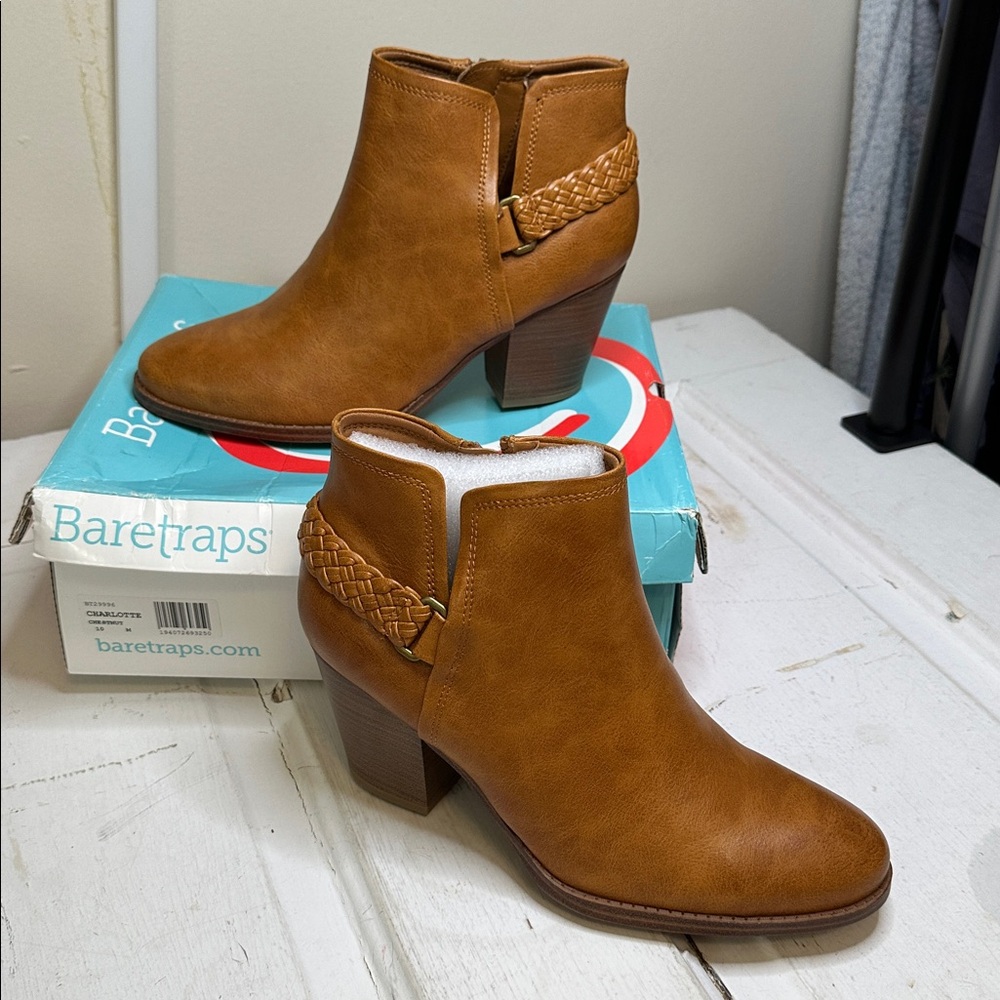 BareTraps Tan Ankle Boots with Braided Accent